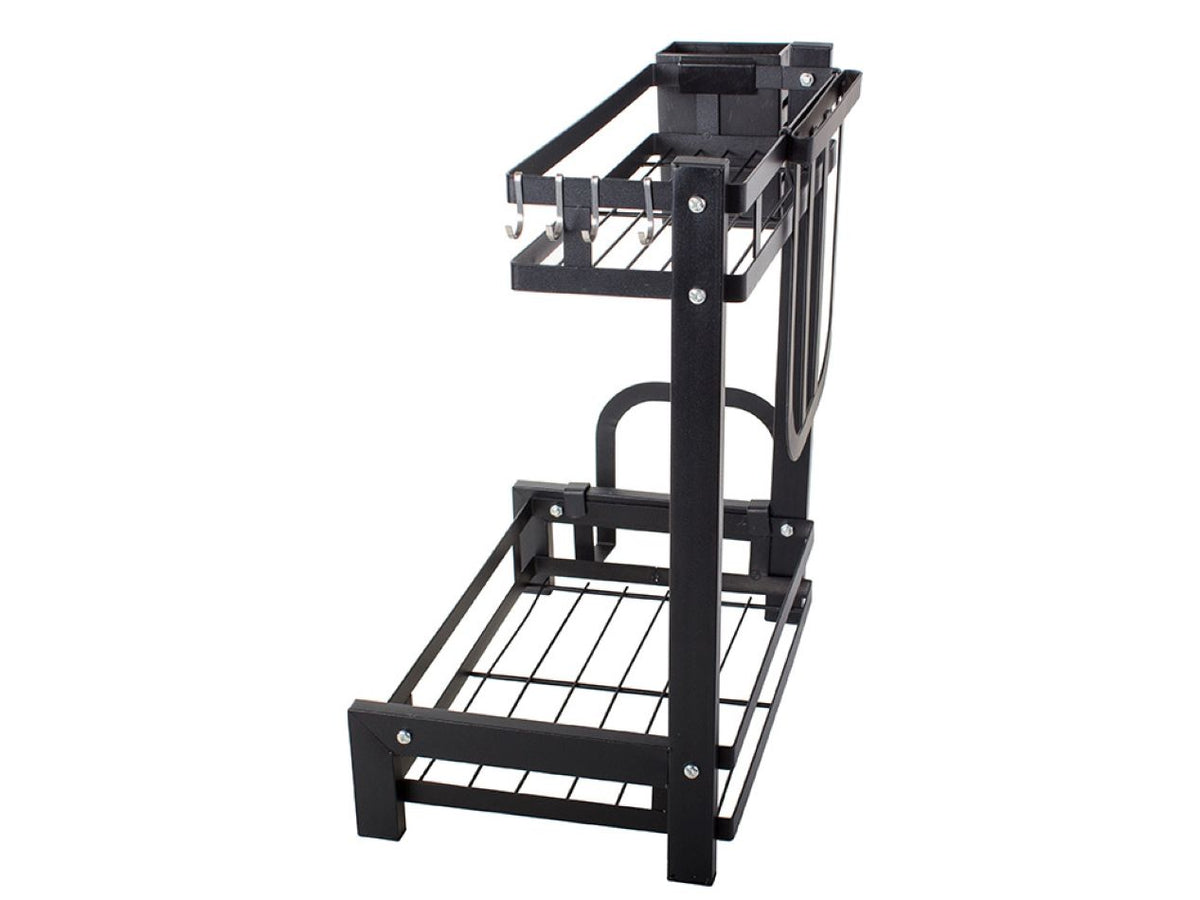 Organizator bucatarie 2 niveluri, suport condimente si accesorii, Metal, Negru