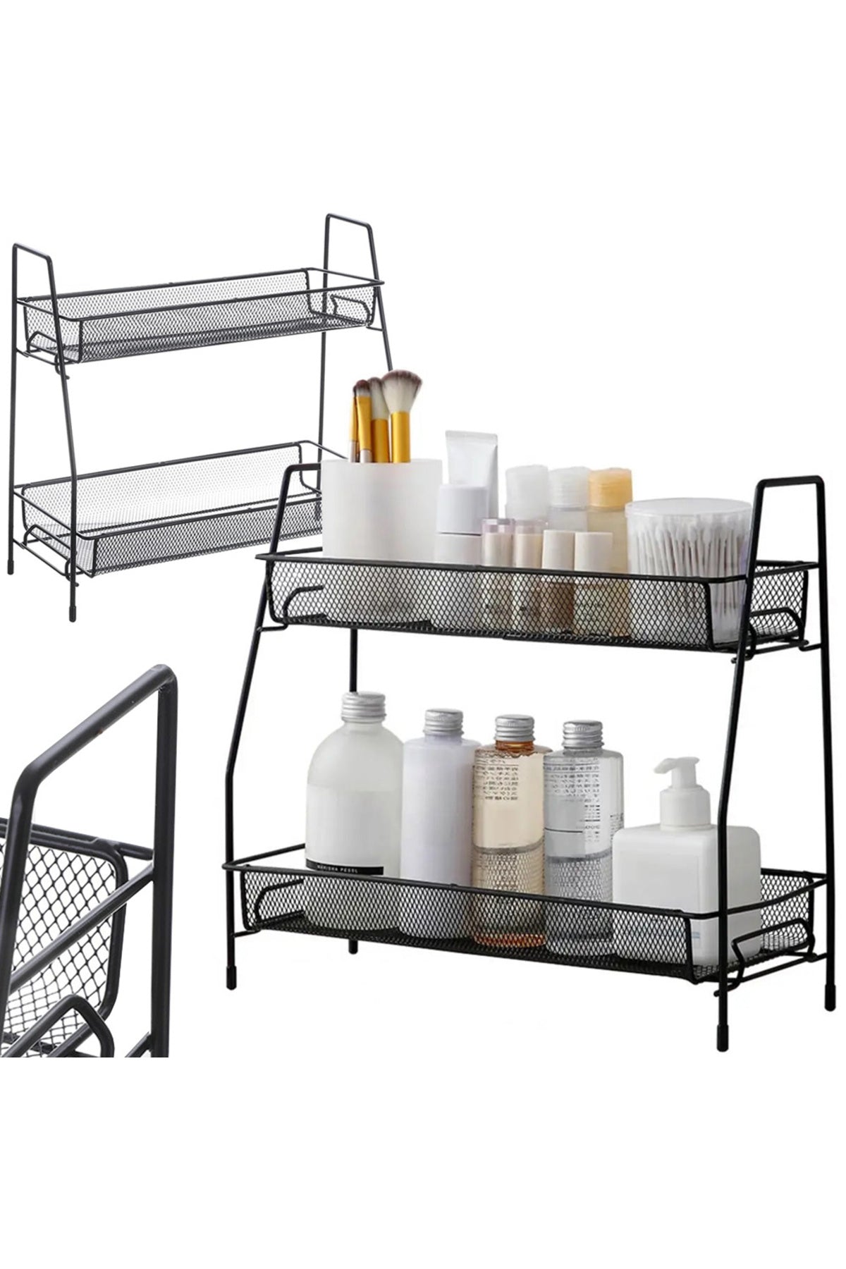 Suport organizator de bucatarie cu 2 rafturi metalice loft pentru condimente si accesorii
