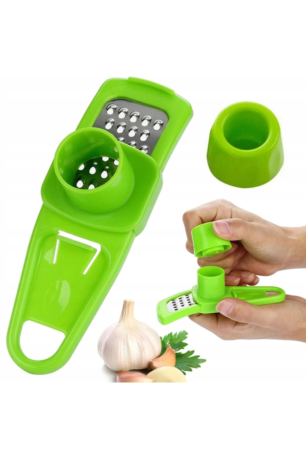 Razatoare compacta pentru usturoi, design ergonomic, otel inoxidabil, 13.5x4x4cm, culoare aleatorie