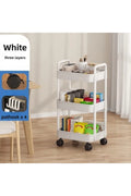 Cărucior Organizator Mobil cu 3 Rafturi - Plastic Alb Rezistent, Roți 360° &amp; Design Îngust (80x43x30 cm)