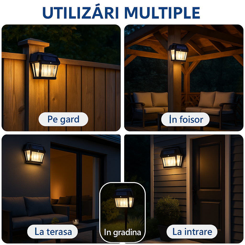 Lampă Exterior Solară 38W – Flux 600lm, Senzor Mișcare, Lumină Reglabilă