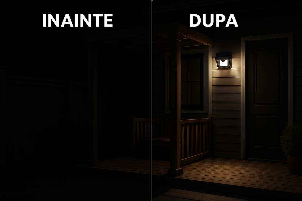 Lampă Exterior Solară 38W – Flux 600lm, Senzor Mișcare, Lumină Reglabilă
