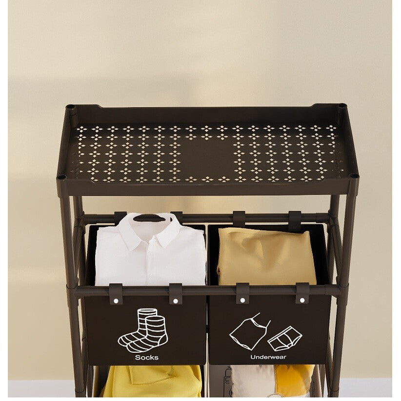 Cos Rufe Metalic Etajat, 3 Nivele si 4 Sectiuni Detasabile,, 57x28x123 cm, Design Modern pentru Baie si Dressing, Negru Mat