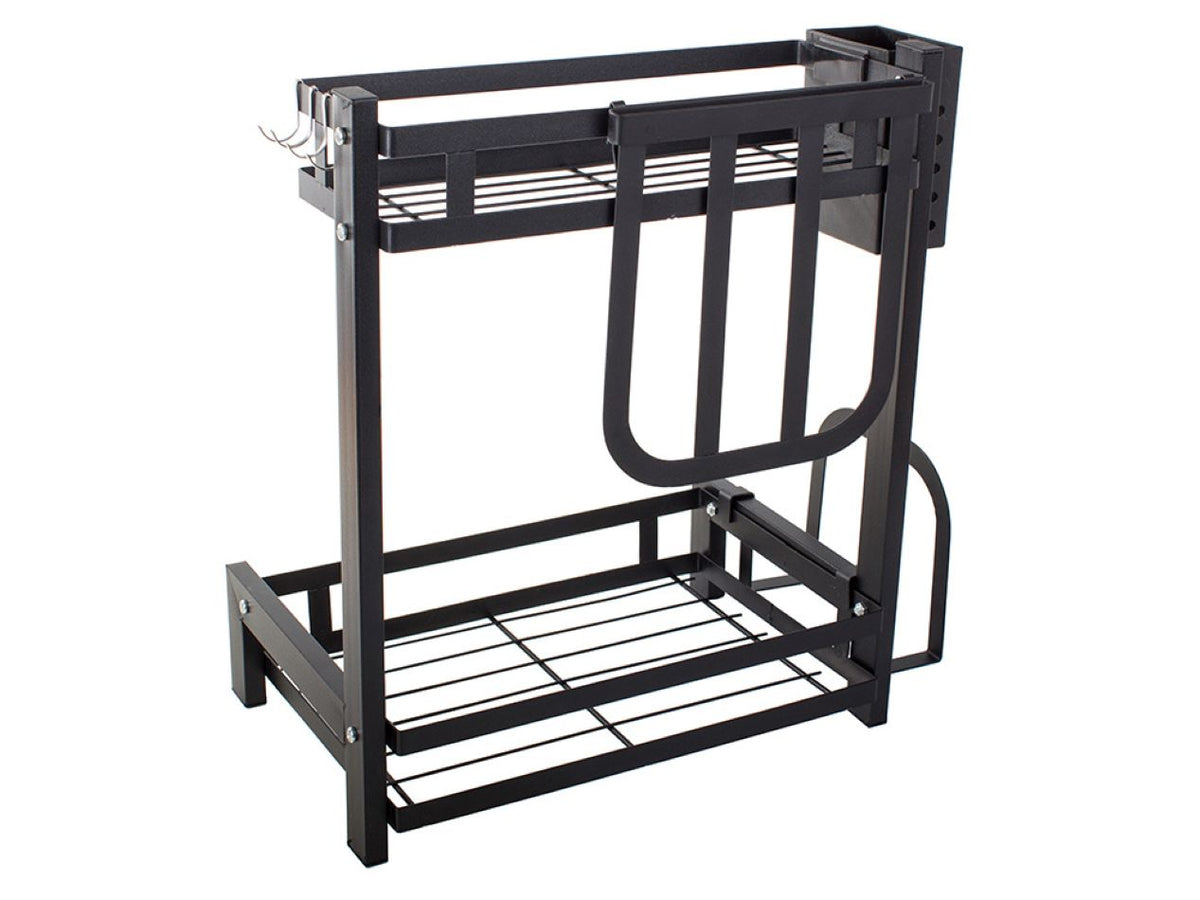 Organizator bucatarie 2 niveluri, suport condimente si accesorii, Metal, Negru