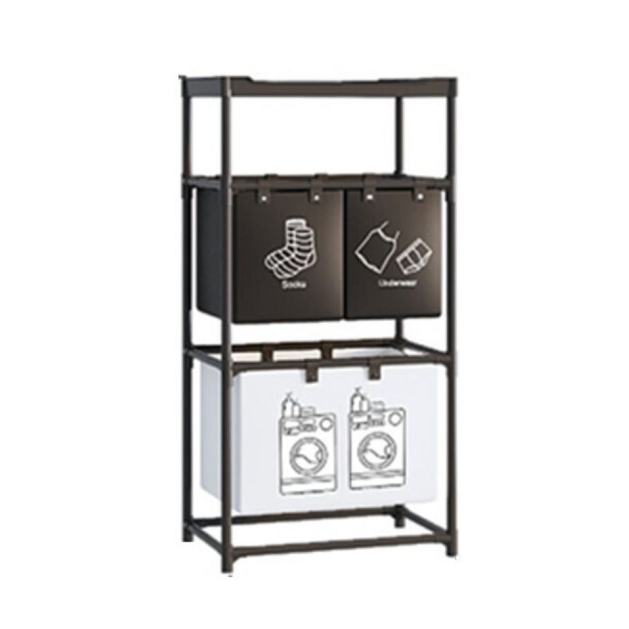 Cos Rufe Metalic Etajat, 3 Nivele si 4 Sectiuni Detasabile,, 57x28x123 cm, Design Modern pentru Baie si Dressing, Negru Mat