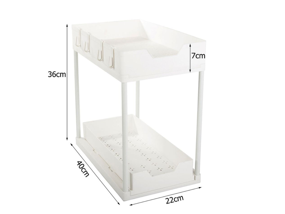 Raft Bucatarie cu 2 Niveluri, Glisabil, Carlige Incluse, Usor de Asamblat, din Plastic, 40x36x22cm