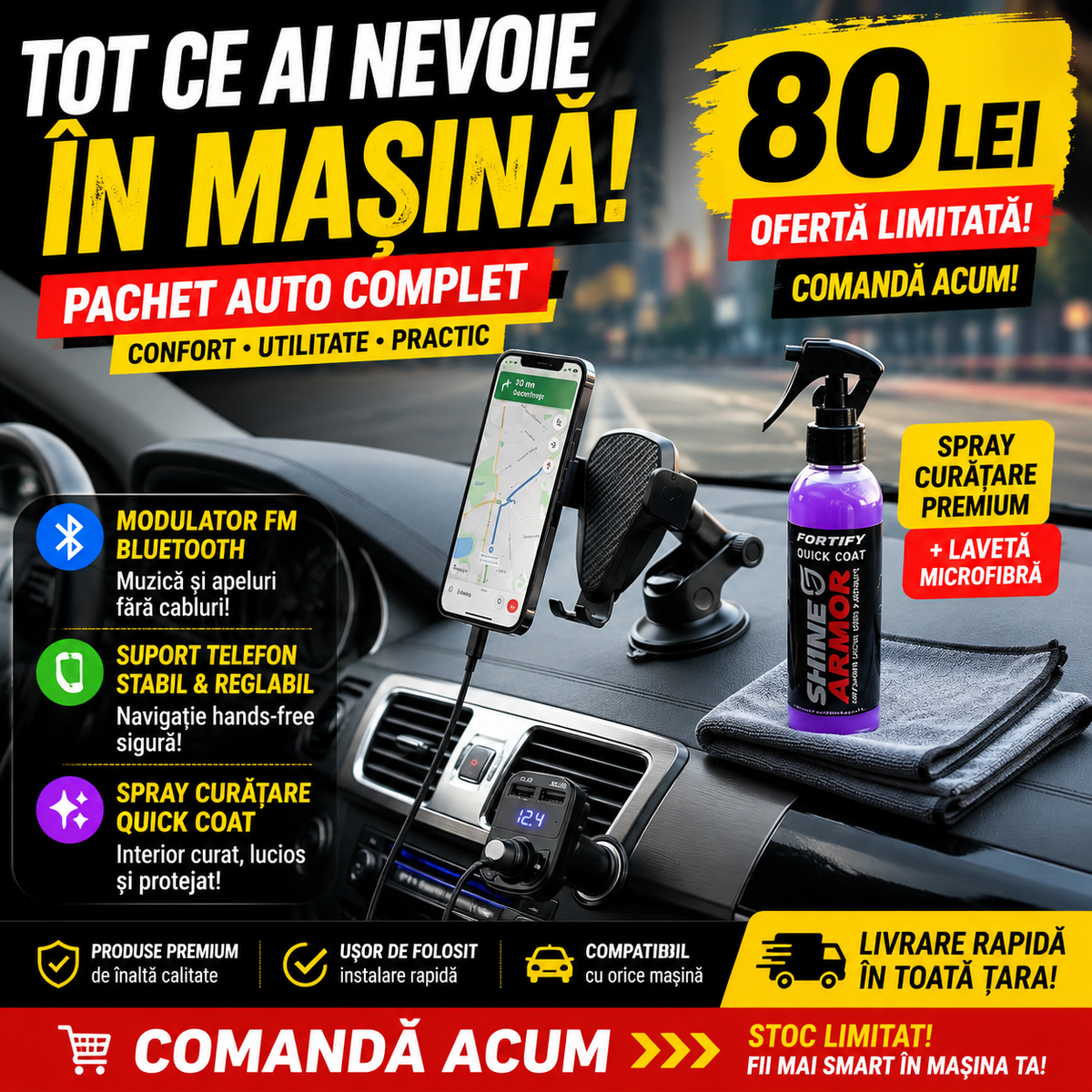 TOT CE AI NEVOIE IN MASINA – Pachet Auto Complet la DOAR 80 LEI