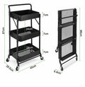 Raft metalic pliabil, 3 rafturi, roți pivotante cu blocare, capacitate 30 kg, fără montaj, negru