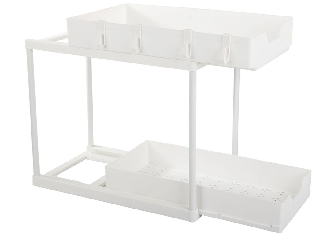 Raft Bucatarie cu 2 Niveluri, Glisabil, Carlige Incluse, Usor de Asamblat, din Plastic, 40x36x22cm
