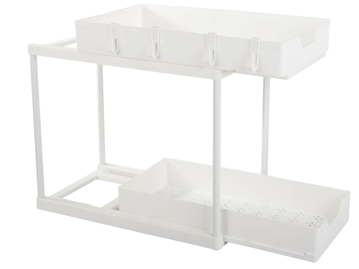 Raft Bucatarie cu 2 Niveluri, Glisabil, Carlige Incluse, Usor de Asamblat, din Plastic, 40x36x22cm