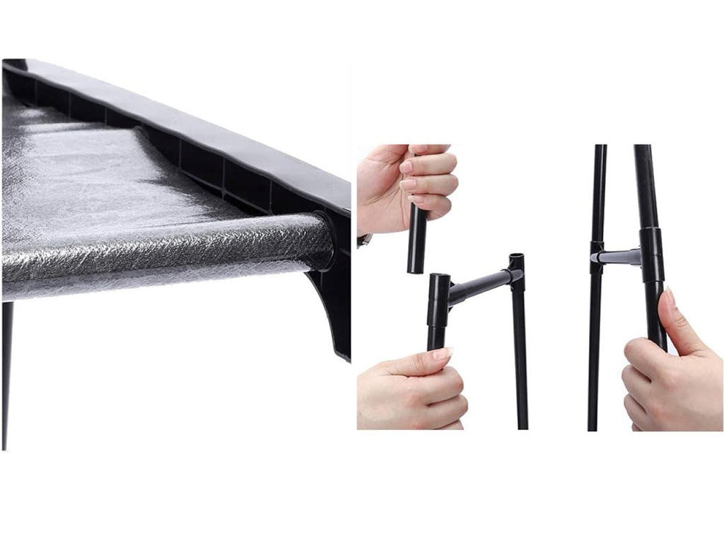 Suport triunghi pentru haine si umerase cu 2 rafturi inferioare 160x55x42cm
