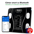 Cantar corporal inteligent Bluetooth cu aplicatie, de baie, electronic, sticla securizata, afisaj LCD, design elegant, smart