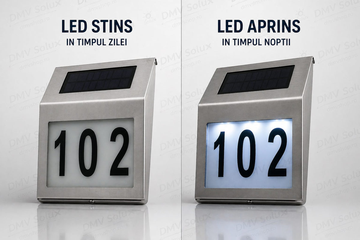Numar de Casa LED Solar – Vizibil Noaptea, Instalare 5 Min