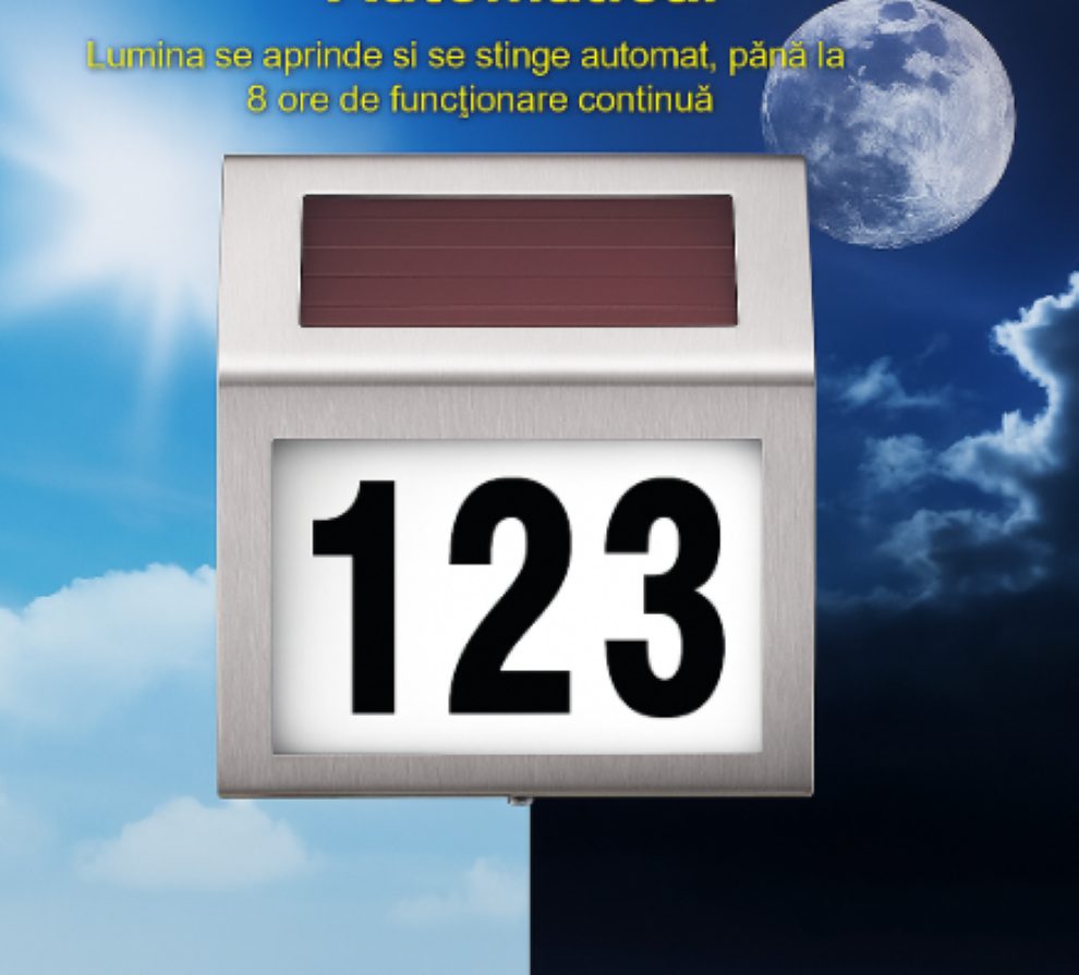 Numar de Casa LED Solar – Vizibil Noaptea, Instalare 5 Min