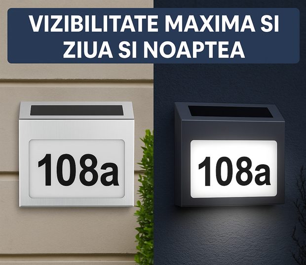 Numar de Casa LED Solar – Vizibil Noaptea, Instalare 5 Min