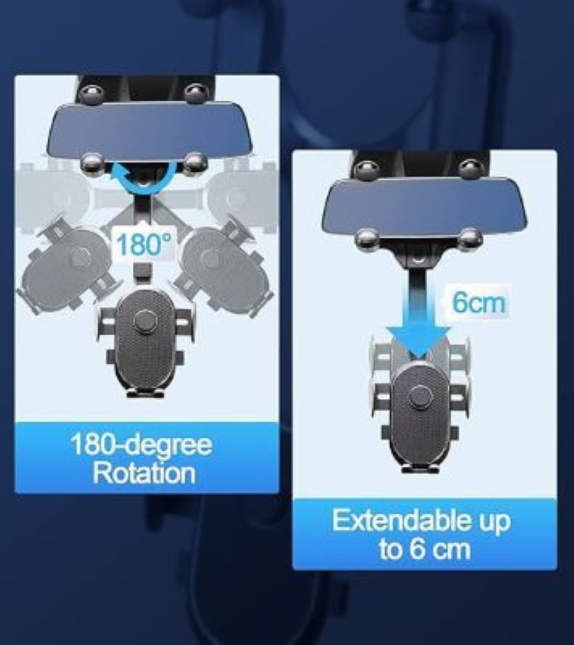 Suport Auto Oglindă Retrovizoare – Reglaj 360° & Lungime, Universal, Navigare GPS Sigură