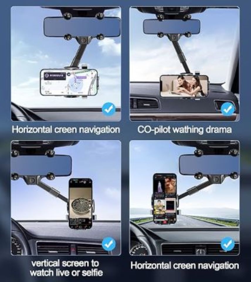 Suport Auto Oglindă Retrovizoare – Reglaj 360° & Lungime, Universal, Navigare GPS Sigură