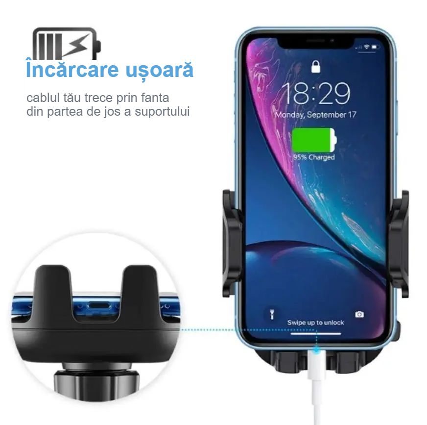 Suport Auto Telefon cu Ventuză – Braț Telescopic, Rotire 360°, pentru Bord sau Parbriz (CZ-3115)